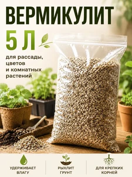 Вермикулит 5 л агровермикулит для рассады, цветов, комнатных растений, разрыхлитель почвы, добавка в грунт для удержания влаги