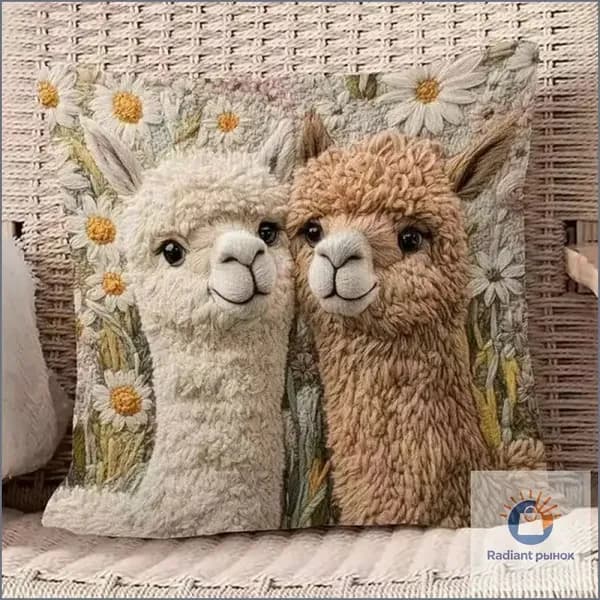 Наволочка 45x45 см 1 шт лён, слоновая кость животные