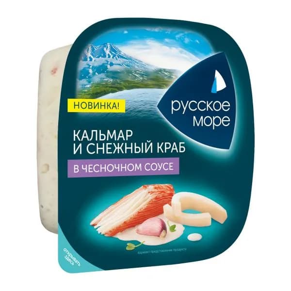 Салат из кальмара и снежного краба в чесночном соусе Русское Море 150г