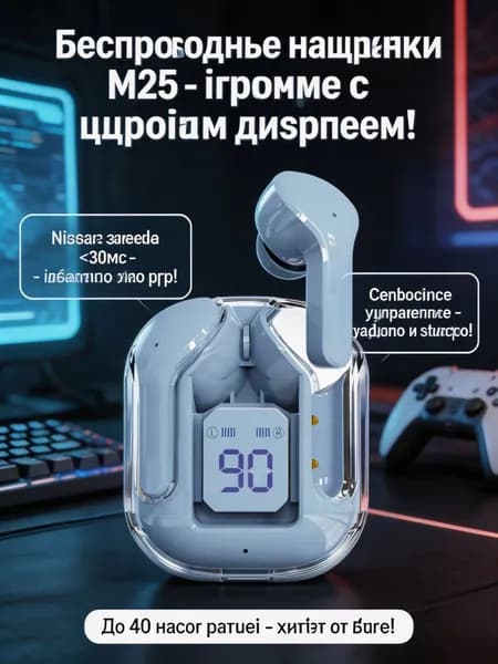 Наушники беспроводные с микрофоном Беспроводные наушники M25 игровые, Bluetooth, синий