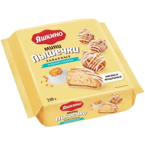 Яшкино Мини пышки в белой глазури, 240 г, 1 упаковка /