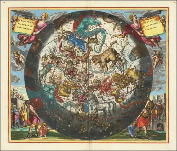 Карта звездного неба настенная 1660г - репринт карты созвездий северного полушария