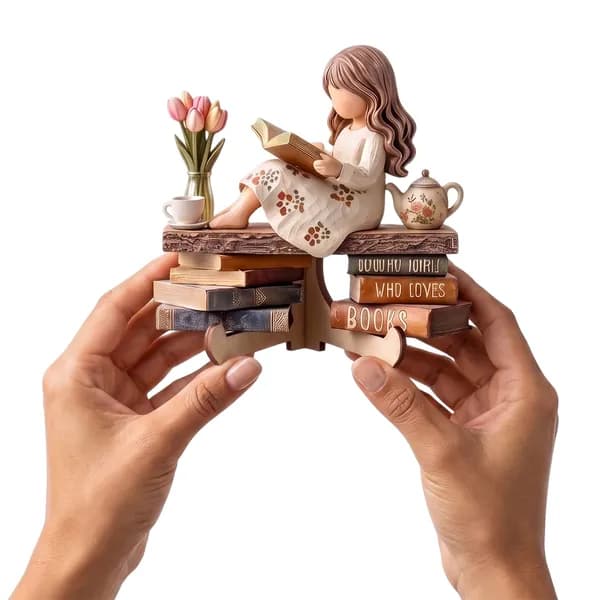 Деревянная фигурка девушки с книгой, 160 150 10 мм, с деревянной подставкой