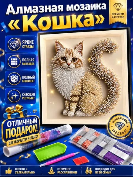 Алмазная мозаика "Кошка" Картина стразами Алмазное хобби 30х30см