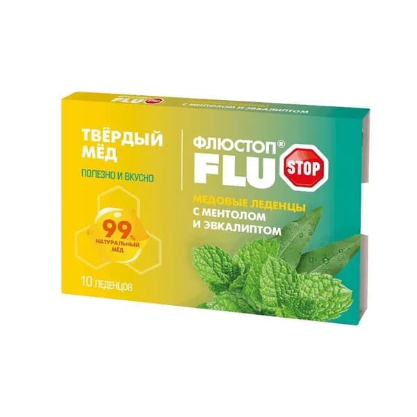 Флюстоп Медовые леденцы ментол-эвкалипт 10 шт