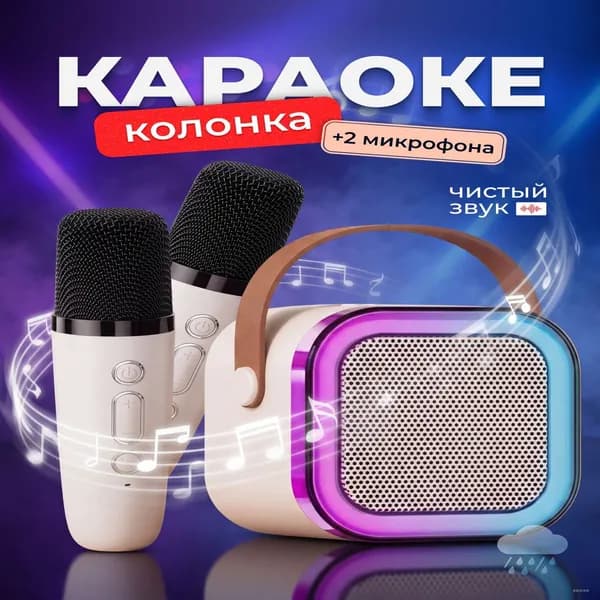 Детская караоке система с двумя беспроводными микрофонами и колонкой