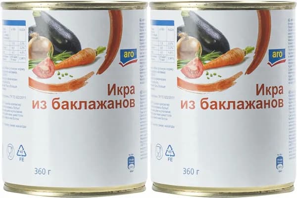 Икра из баклажанов Aro стерилизованная, комплект: 2 упаковки по 360 г