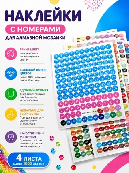 Наклейки с номерами для страз алмазной мозаики и органайзера