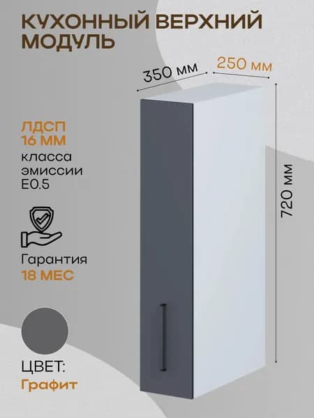 Кухонный модуль навесной, PARMA MEBEL, распашной, 25 см, графит