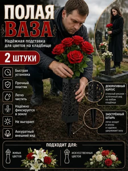 кладбищенская ваза длиной 25 см, с заточенными штифтами-матово-черная, с лазерной перфорацией -используется для могил, памятников, мемориалов, устойчивая к коррозии