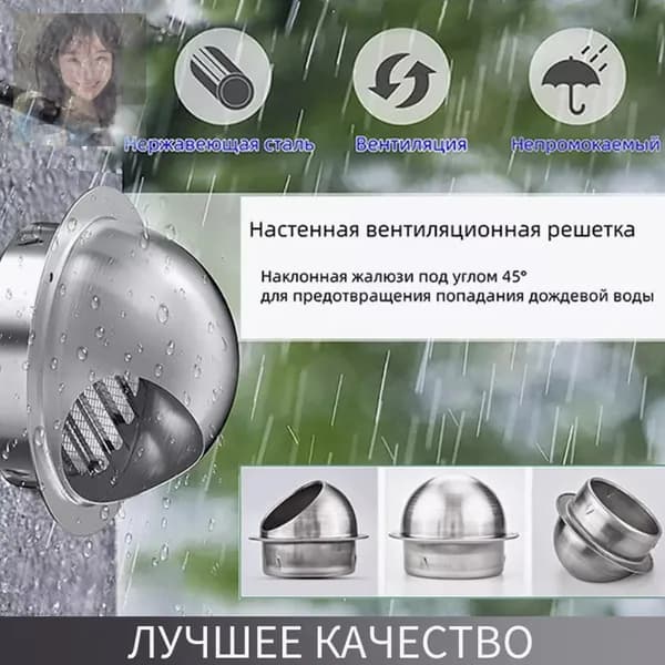 Выход стенной металлический с решеткой и сеткой, 304 нержавеющей стали,D50mmx