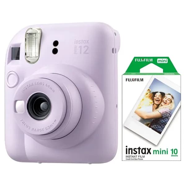 Fujifilm Компактный фотоаппарат Instax Mini 12 сиреневый + Картриджи для Instax Mini, 10 фото, фиолетовый