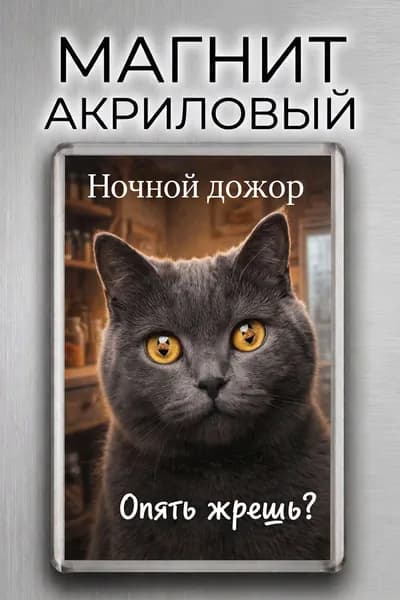Магнит на холодильник "Смешной кот. Ночной дожор" / Прикольный магнит мотиватор для кухни, для худеющих, не жрать
