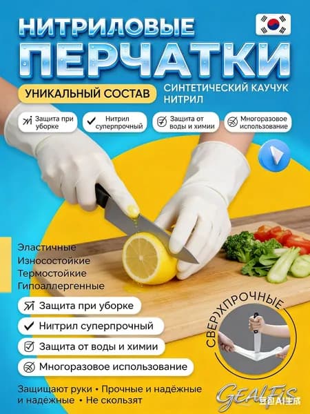 Нитриловые хозяйственные перчатки для уборки прочные многоразовые перчатки, защита рук от воды, грязи и бытовой химии