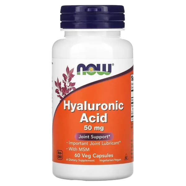 Гиалуроновая кислота, MSM для суставов и связок NOW Foods Hyaluronic Acid 50 мг 60 растительных капсул