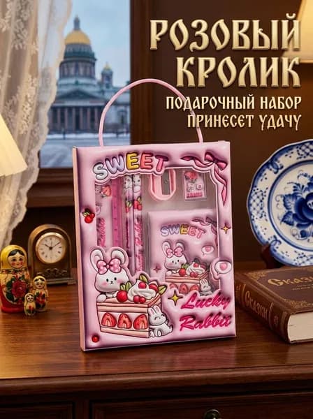 Детский набор канцелярии мультяшный с ручкой для школы и сада