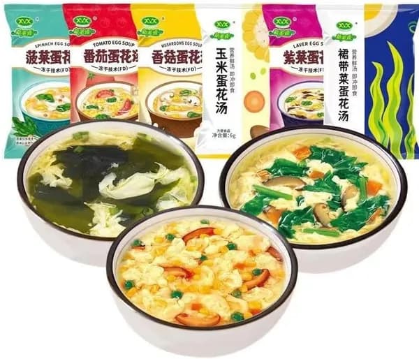 Вкусный набор овощных супов 7 вкусов 6 г/пакете: сублимированные супы - кукурузный, с морскими водорослями и шпинатом, питательный из диких трав; полезная замена приему пищи на завтрак.