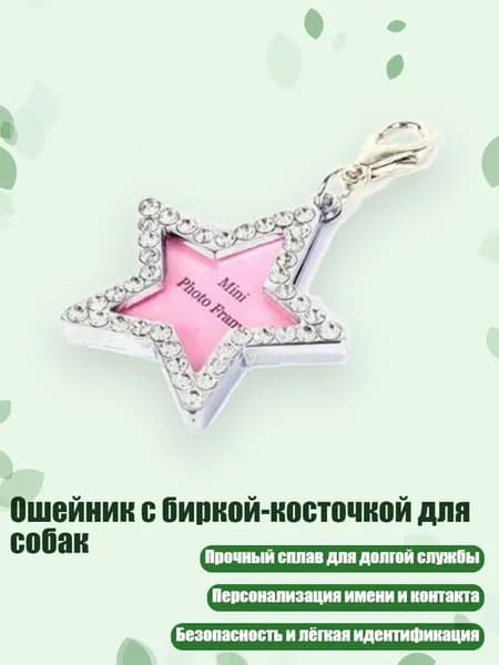 Ошейник с биркой-косточкой для собак, - Пентаграмма