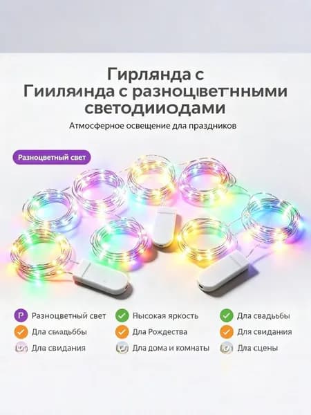 Светодиодная лента 3 Вт, IP10, Разноцветный, 1 шт