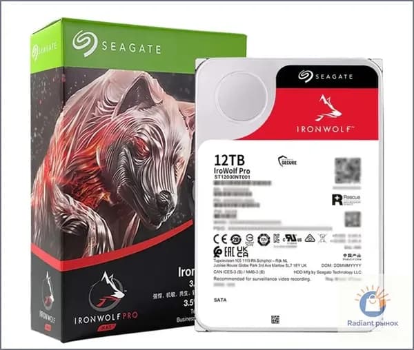 Жесткий диск Seagate IronWolf Pro 12 ТБ (ST12000NT001), SATA, для NAS и сетевых хранилищ с услугой Rescue