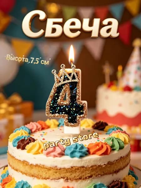 Свечи для торта цифра 4, 7.5 см