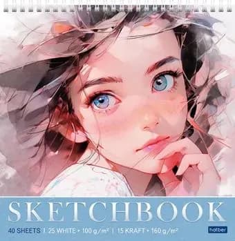 Скетчбук "Premium" Блокнот SketchBook 40л (15л. крафт 160г +25л белый офсет 100г) 240х240мм без линовки, жесткая подложка на гребне-Нежная