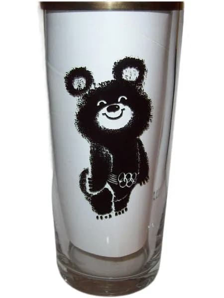 Винтаж СССР. 1980. Винтажный Коллекционный Стеклянный Бокал - МИШКА ОЛИМПИЙСКИЙ. Кружка - XXII Летние Олимпийские Игры - Москва 1980. Золочение.