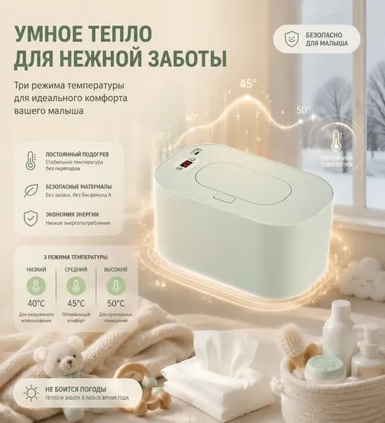 .Нагреватель влажных салфеток, умный термостат, для детей, бесшумный, с подогревом сверху