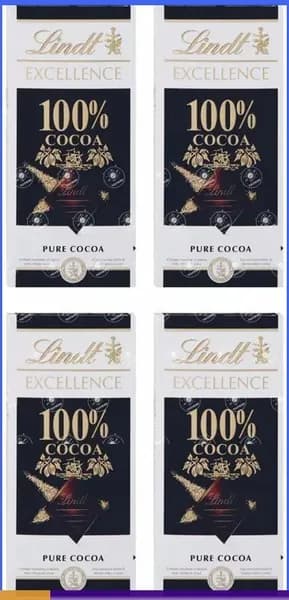 Шоколад Lindt Excellence 100% какао 50 г, 4 штуки