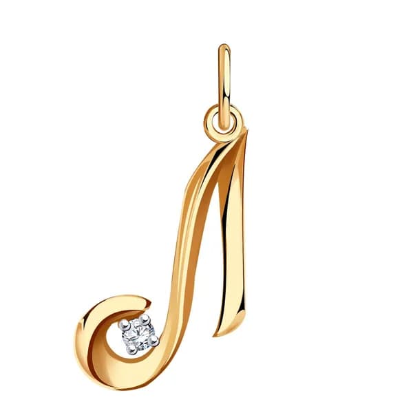 Золотая подвеска-буква Л DIAMANT-ONLINE с цирконием 585 пробы