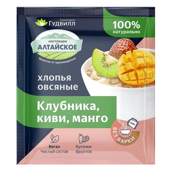 Каша АЛТАЙСКОЕ Овсяные хлопья с клубникой, киви, манго 40г