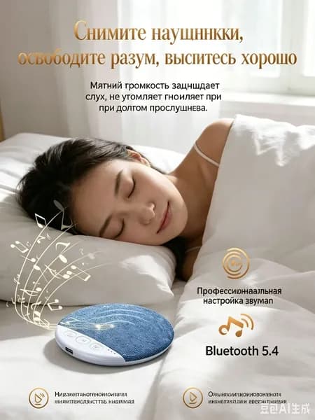 Портативная колонка под подушку X3 Pro с белым шумом, беспроводная Bluetooth 5.4 аудиосистема для сна, стереозвук, таймер автовыключения, тонкая тканевая поверхность, не давит уши при лежании на боку