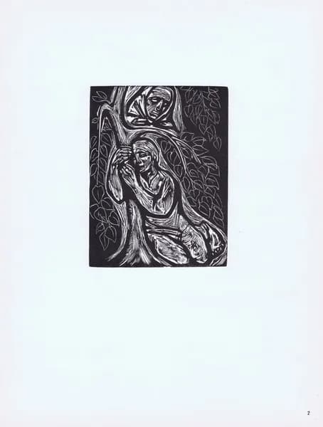 Мать и Пиюс. Стасис Красаускас. Антикварная цинкография. СССР, 1966 год