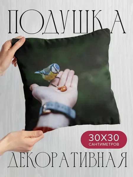 Подушка декоративная, 30x30см Животные синица рука
