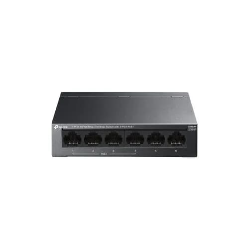 TP-LINK LS106P, Green Tech, 6 портов, MegaBit, 4 порта PoE+ 65 Вт, металлический корпус, неуправляемый, настольный коммутатор