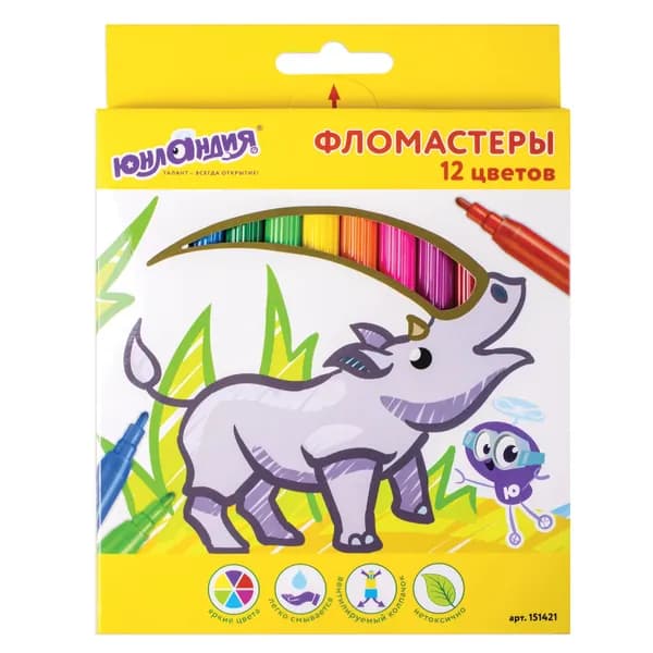 Фломастеры ЮНЛАНДИЯ 12 цветов, "ЭКЗОТИКА", вентилируемый колпачок, картон, 151421 канцелярские товары для офиса и дома
