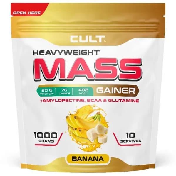 Гейнер для набора веса, массы, углеводы Cult 100% Pure Mass Gainer - 1000 г, банан