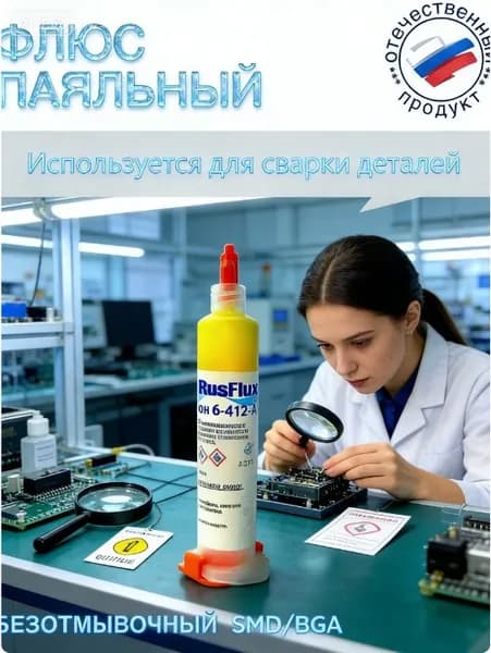 Флюс для монтажа SMD / BGA Союз-Аполлон 6-412-A RusFlux 10мл