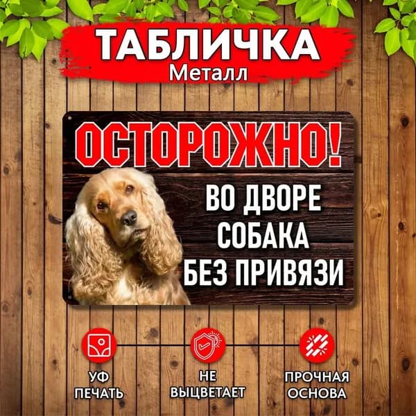 Табличка Осторожно Во дворе собака без привязи Кокер-Спаниель