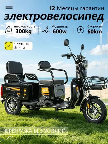 Электротрицикл DEERJIAN DEJ-Q2BK, 2 места для сидения, мощность 1000 Вт, пробег до 50 км, пассажирско-грузовой, новинка 2026 года