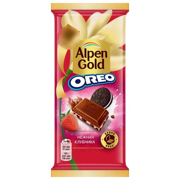Шоколад Alpen Gold Oreo молочный клубника-печенье 85 г