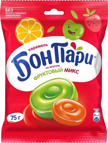 БОН ПАРИ Карамель леденцовая с фруктовыми вкусами, 75 г