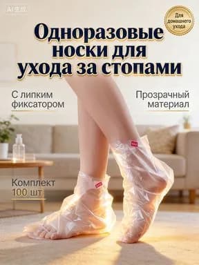 Набор одноразовых носочков для ухода за ногами 100 шт, полиэтиленовые бахилы для педикюра с фиксатором, белые