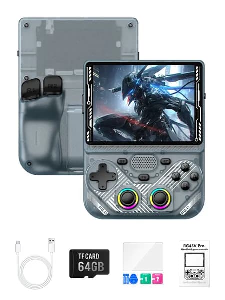 AISLPC RG43V Pro игровая приставка, 4.3", 64GB, 18000 игр,Чип RK3562,Прозрачный цвет