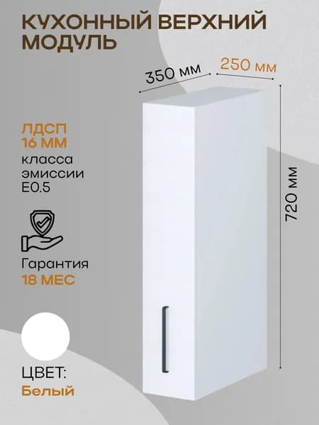 Кухонный модуль навесной, PARMA MEBEL, распашной, 25 см, белый