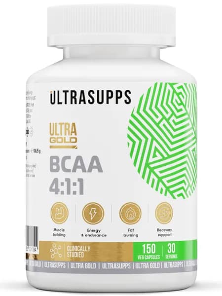 Незаменимые аминокислоты БЦАА UltraSupps Ultra Gold BCAA 4:1:1 - 150 вег.капсул