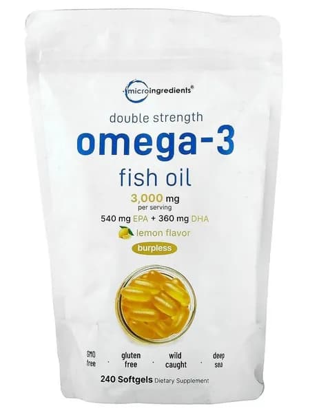 Micro Ingredients, рыбий жир с омега-3, лимон, 240 капсул (1000 мг в 1 капсуле)