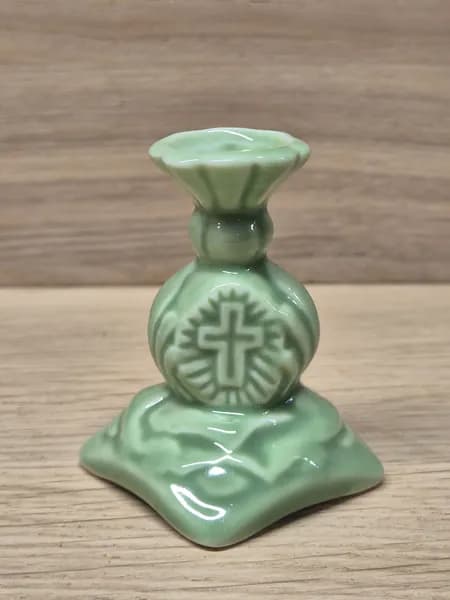 Подсвечник для церковной тонкой свечи керамический зелёный