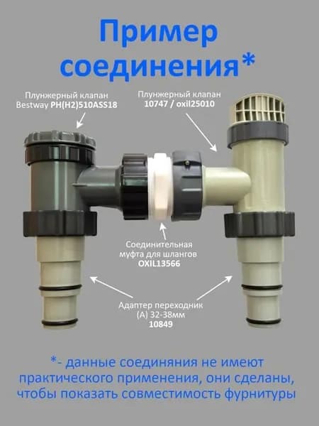 Соединительная муфта для шлангов 38 мм для бассейнов; белый * 1; 1,5-дюймовое 2-ходовое соединение с резиновым кольцом