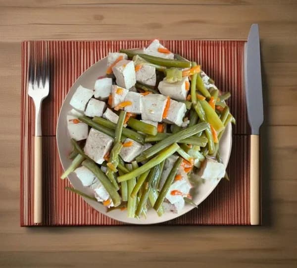 Тофу со стрелками чеснока, в авторском соусе, соевый продукт, 250 гр., Green East